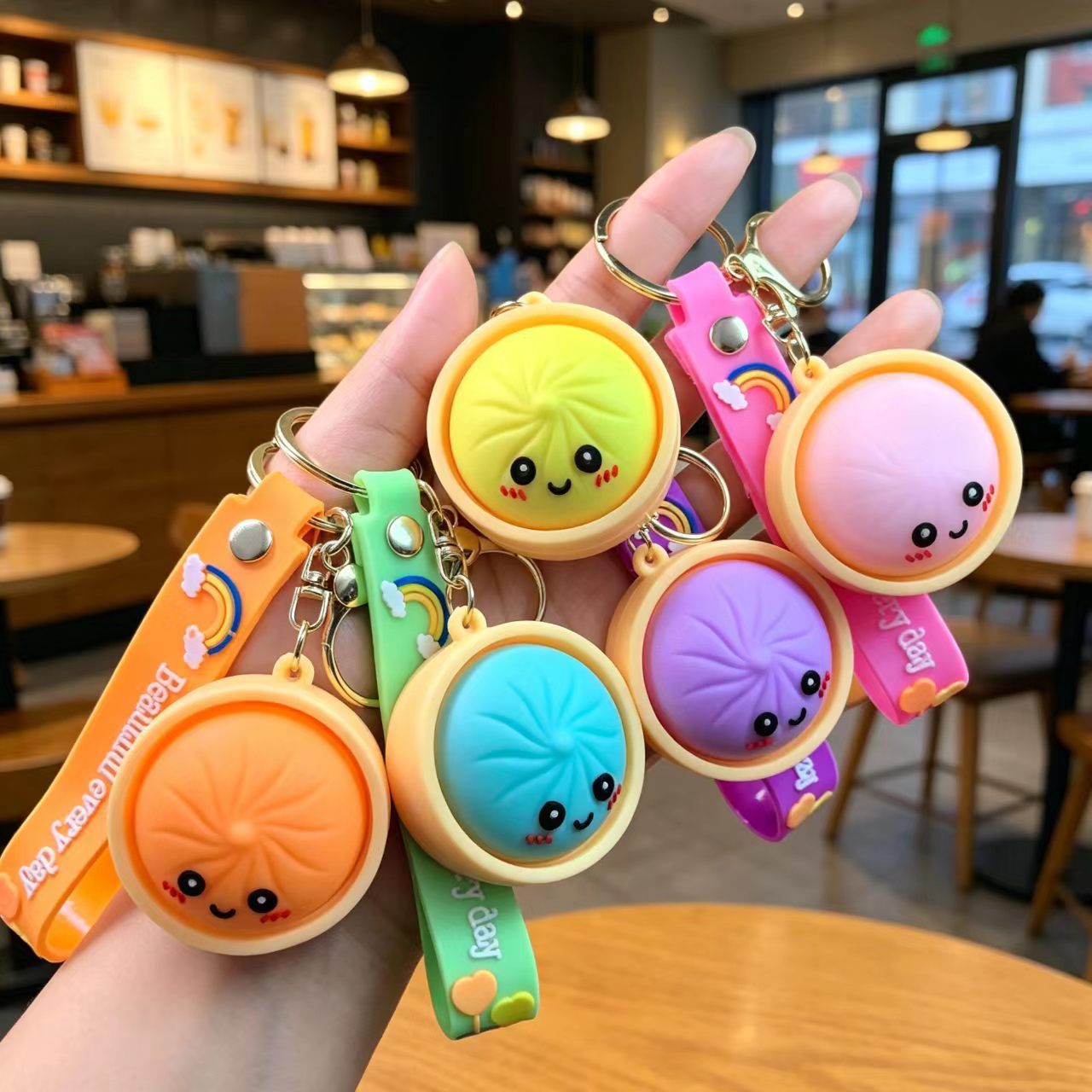 Wholesale PVC Cute Steamed Bun Keychain Pendant - Creative Xiaolongbao Design Car Keychain Bag Charm