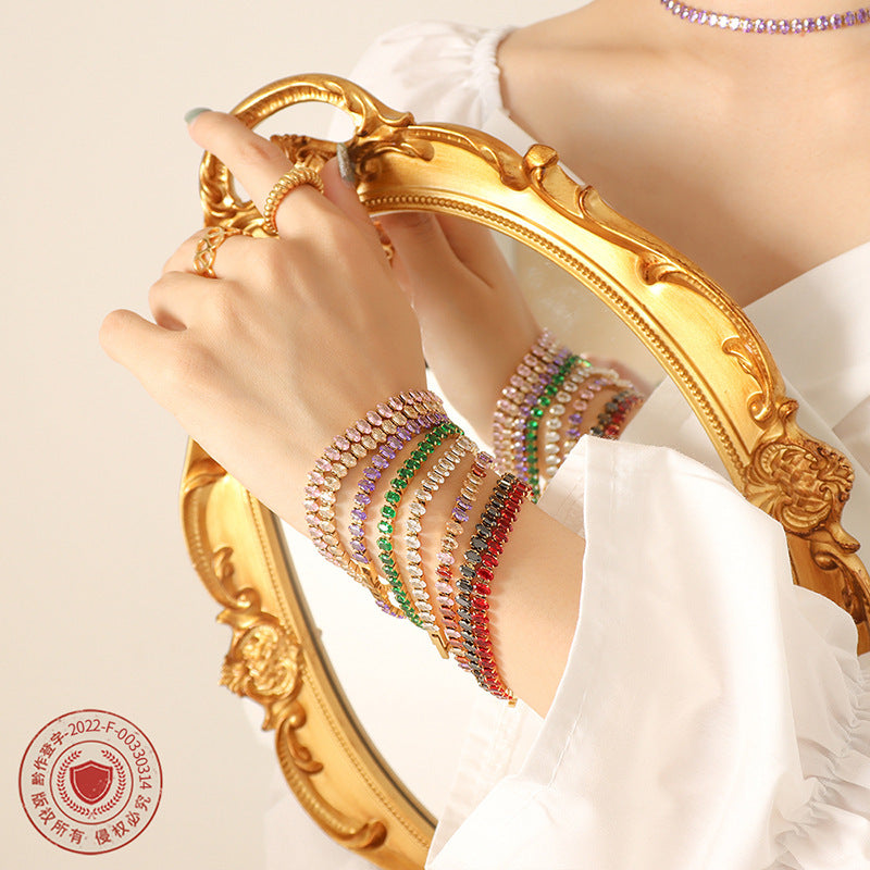 Wholesale Pure Color Diamond and Zircon Inlaid Necklace Bracelet Jewelry Set Titanium Steel ACC-NE-Fangt002