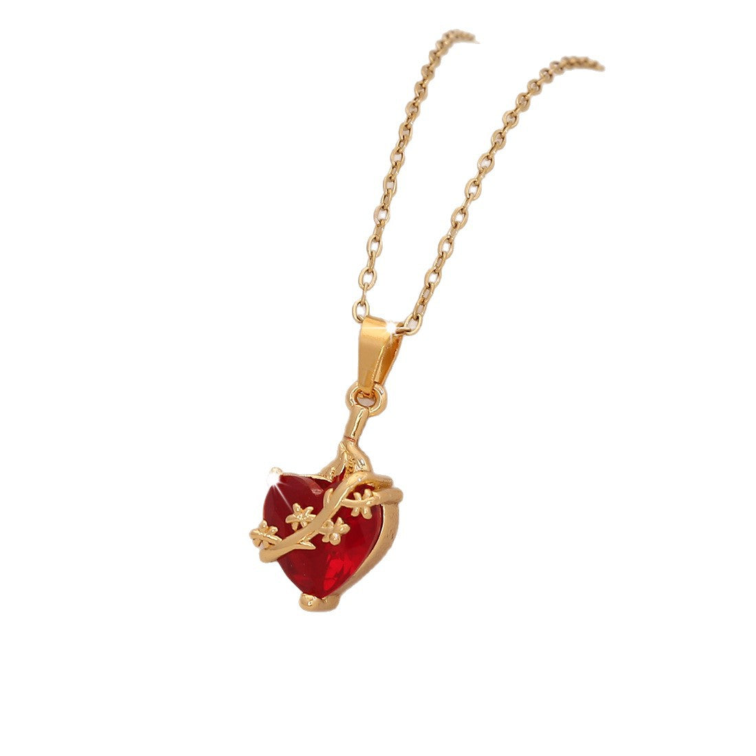 Wholesale Red Heart Light Luxury Stainless Steel Clavicle Necklace