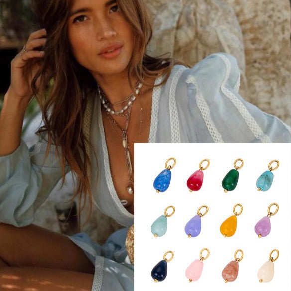 Wholesale DIY 12-color natural stone hanging ring chain pendant