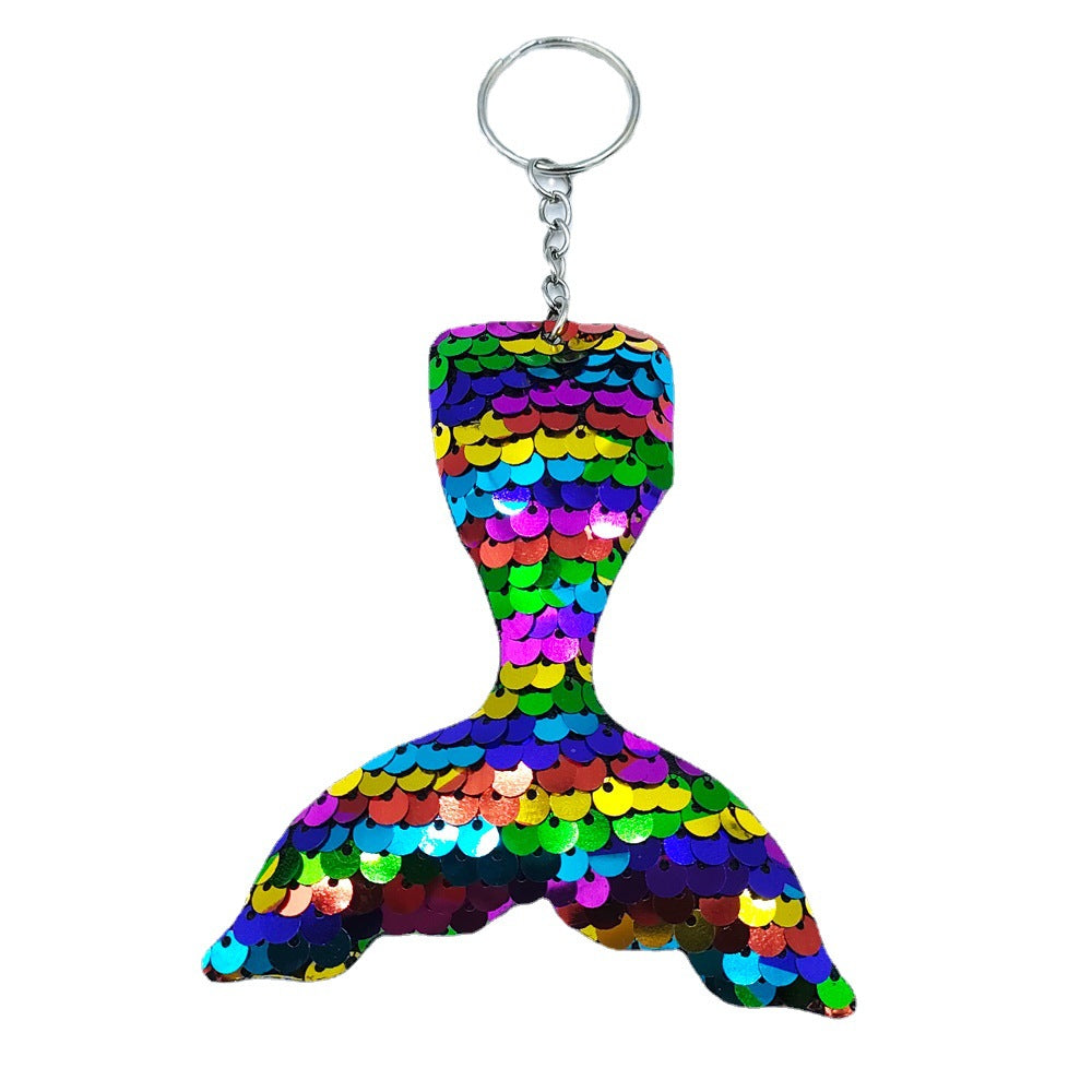Wholesale single sided fish scale sequin keychain bag pendant fishtail key accessories ACC-KC-DY004