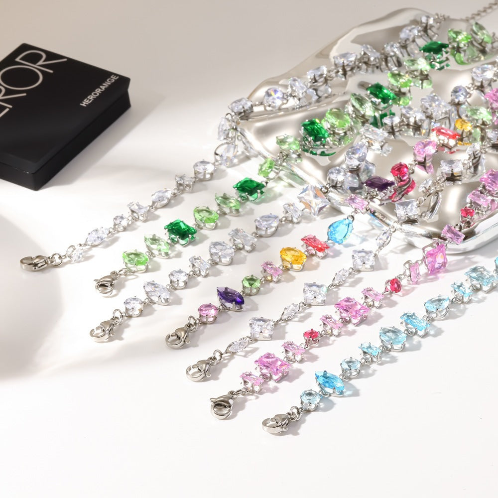 Wholesale Trendy Geometric Stainless Steel Bracelet with Cubic Zirconia,  Mixed Colors,  Unisex Fashion Accessory for Everyday Wear