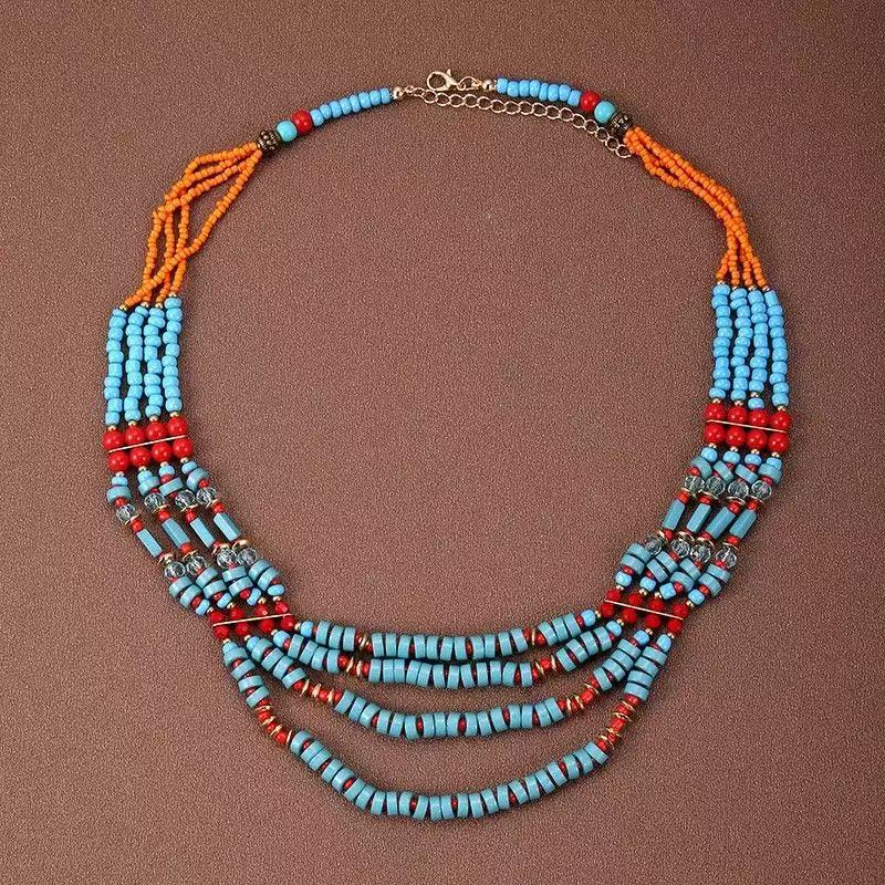 Wholesale Tibetan Style Beaded Necklace Yew Wood Handmade Jewelry Accessory for Gift
