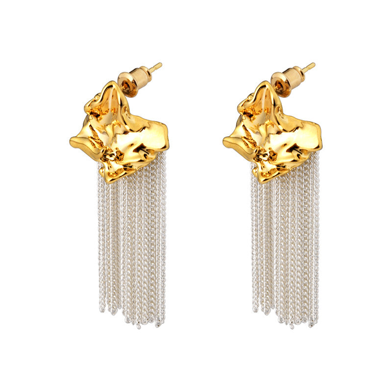 Wholesale  Exaggerated Asymmetrical Pleated Long Tassel Earrings