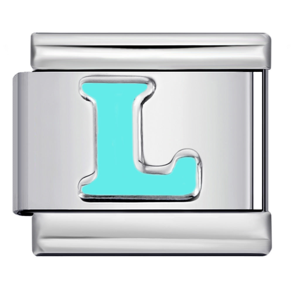 Wholesale Italian Charm Bracelet 9mm DIY sky blue English letter series   Creative Stainless Steel Composable Bracelet