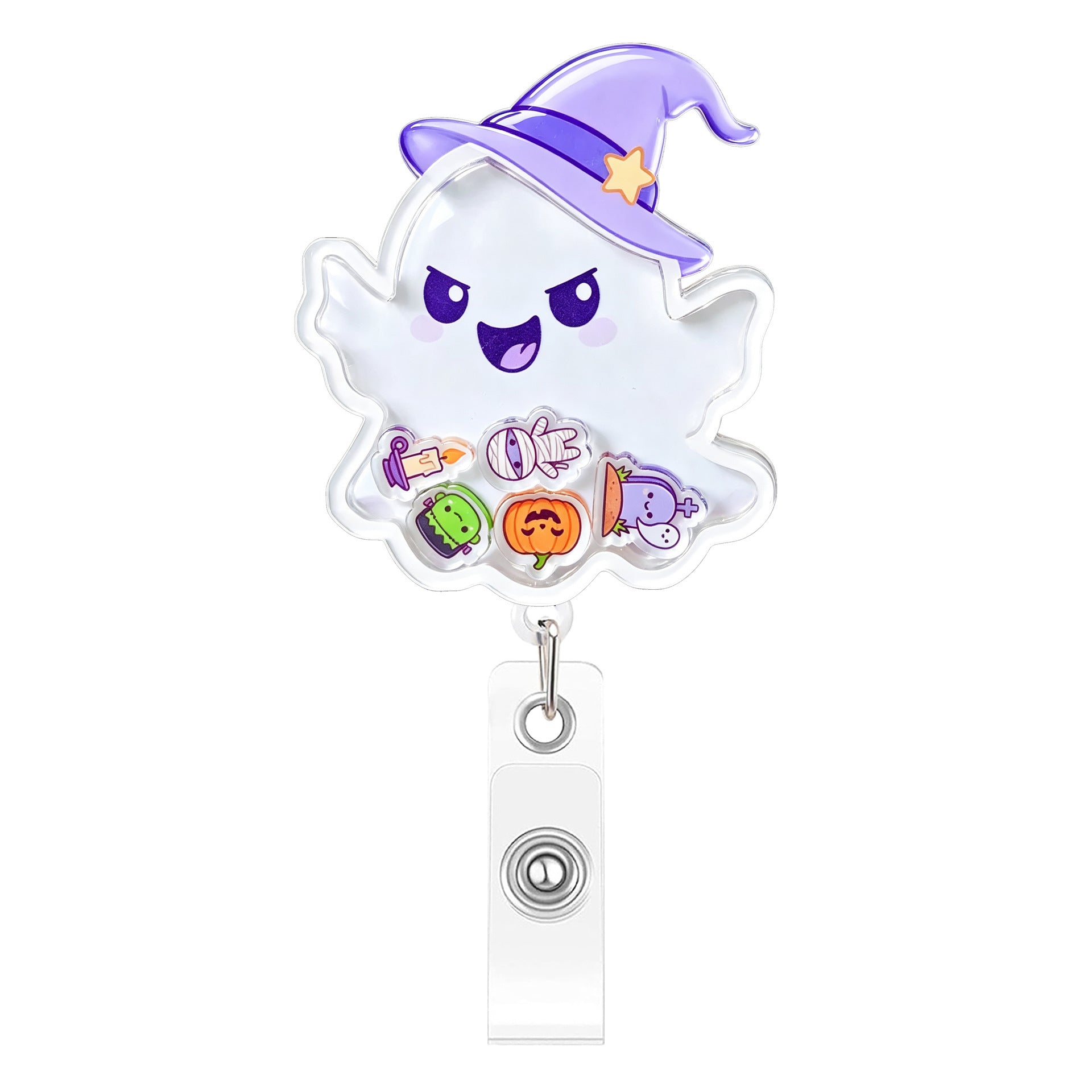 Wholesale Shake-Shake  Acrylic Ghost Pumpkin Easy-Pull Buckle Cute Telescopic ID Holder Decompression Decoration Badge Holder