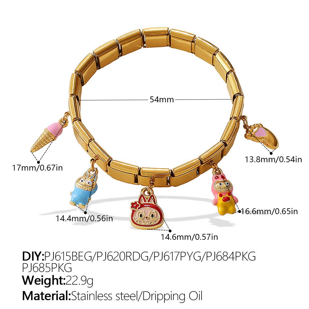 Wholesale Animal Series Bear Dinosaur Pendant Stainless Steel Composable Bracelet