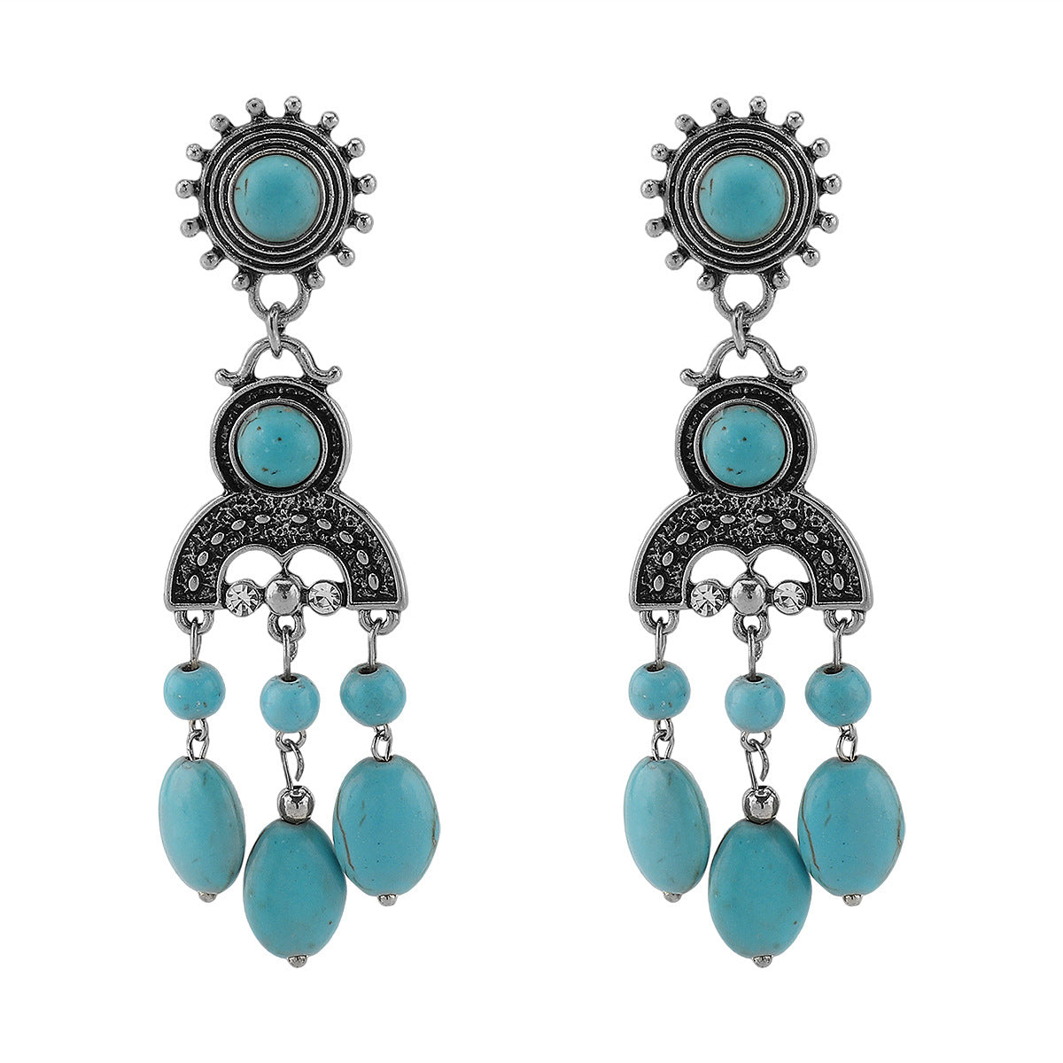 Wholesale  Ethnic Style Turquoise Tassel Earrings Personalized Retro Elegant Palace Style Earrings Earrings