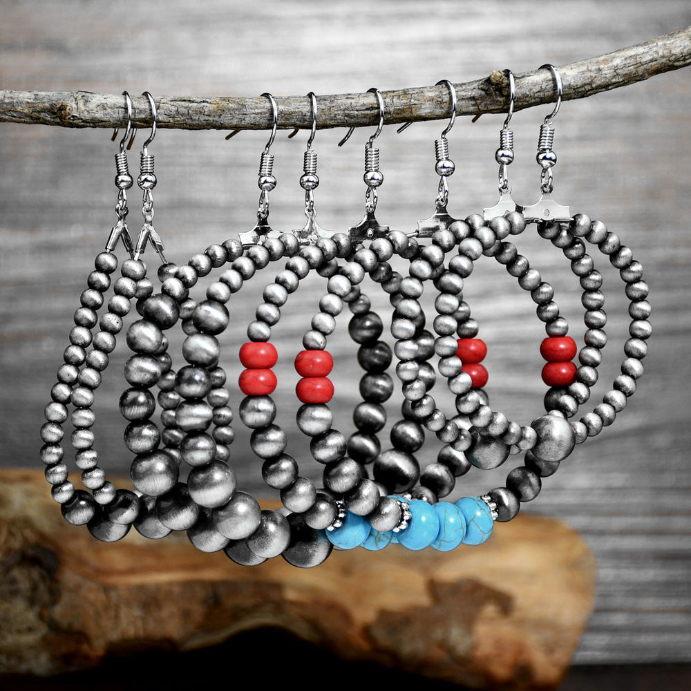 Wholesale Handmade Beaded Navajo Turquoise Earrings Ethnic Style Jewelry Accessory Party Wear