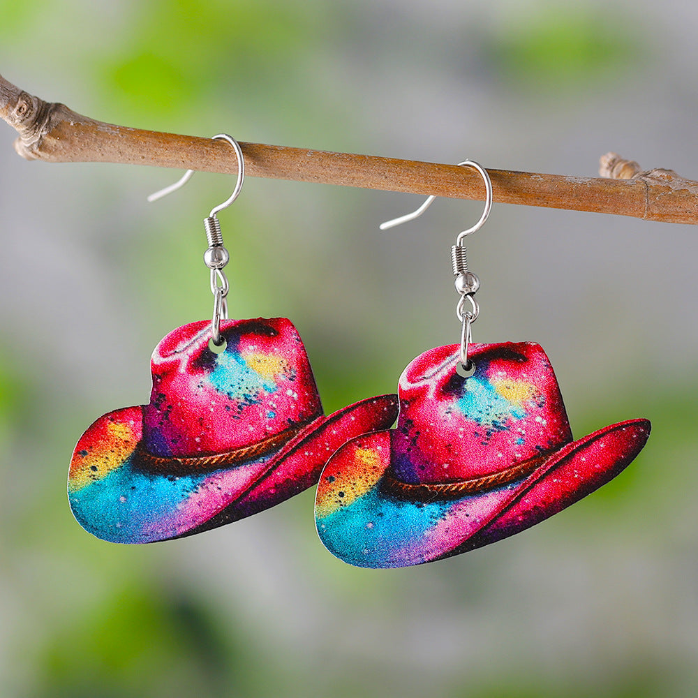 Wholesale Western Style Cowboy Hat Flower Horseshoe Pendant Earrings ACC-ES-ChuLian125