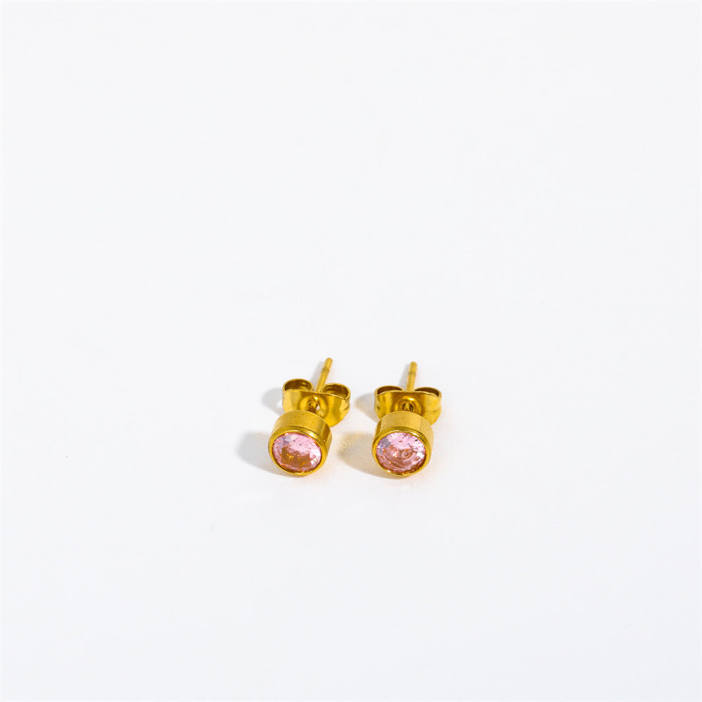 Wholesale Copper 18K Gold-plated Zircon, Twelve Zodiac Signs, Birthstones, Stainless Steel Earrings