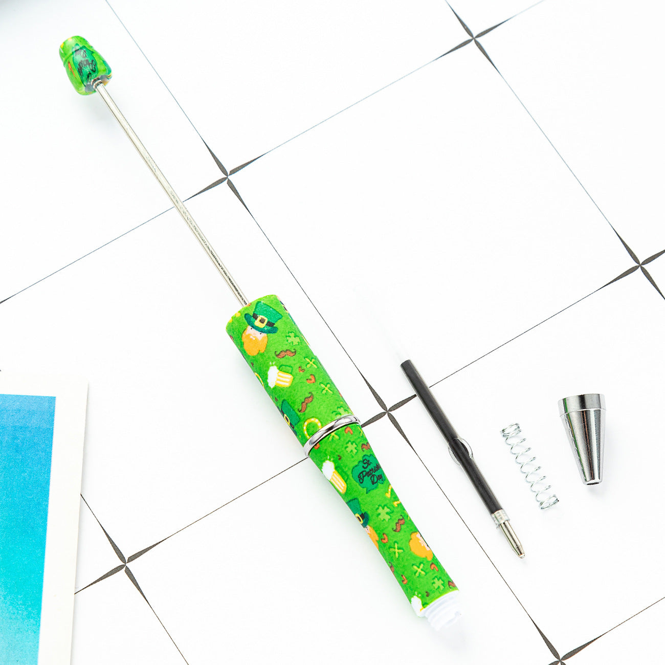 Wholesale Beadable Pens St. Patrick's Day Clover Print DIY Beaded Pens