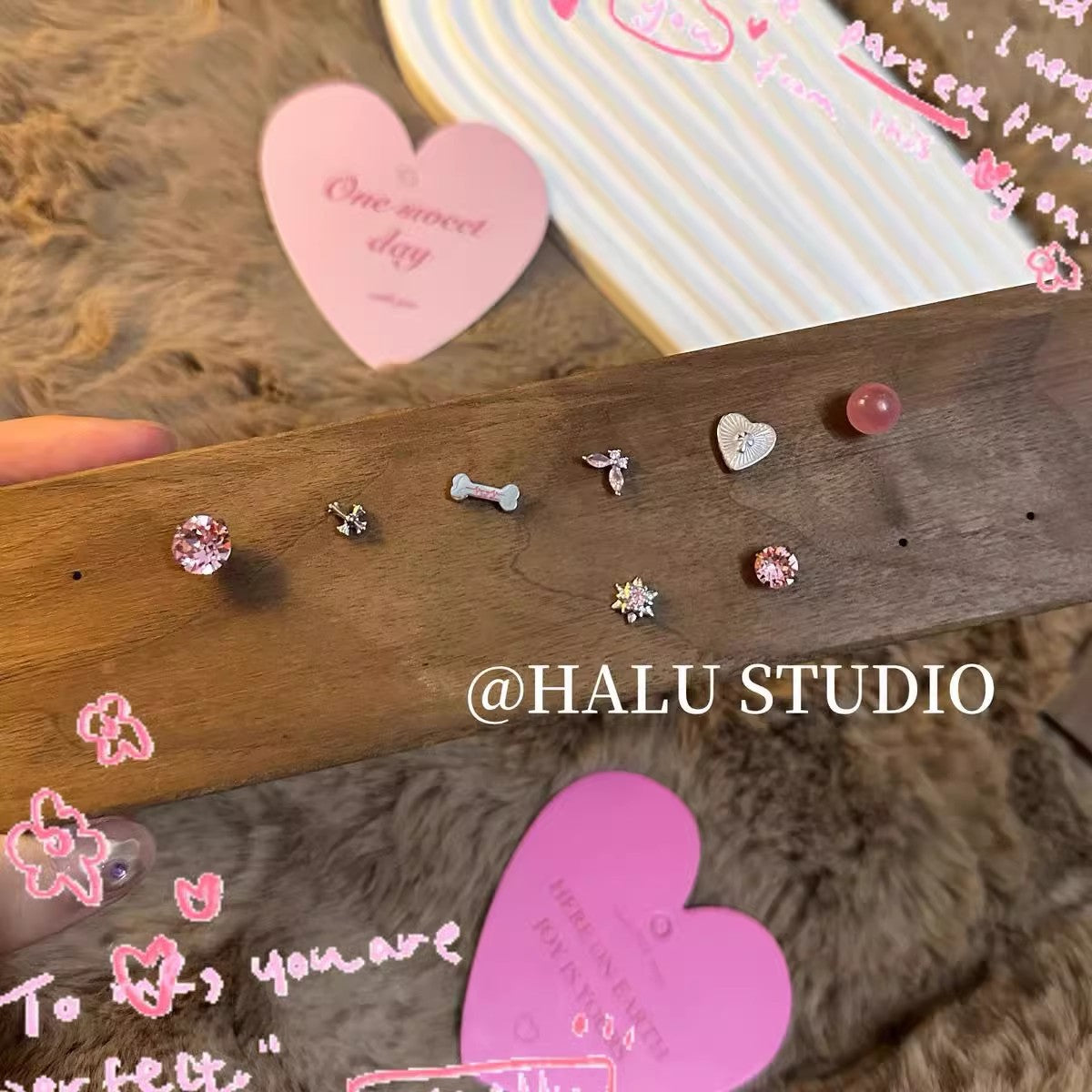 Wholesale Titanium Steel pink heart all-match earrings