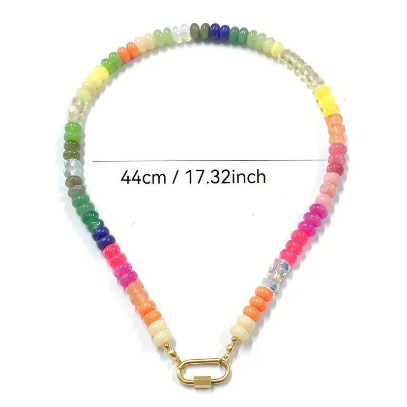 Wholesale  Rainbow Color Natural Stone Necklace  Bohemian Beaded Beach Necklace