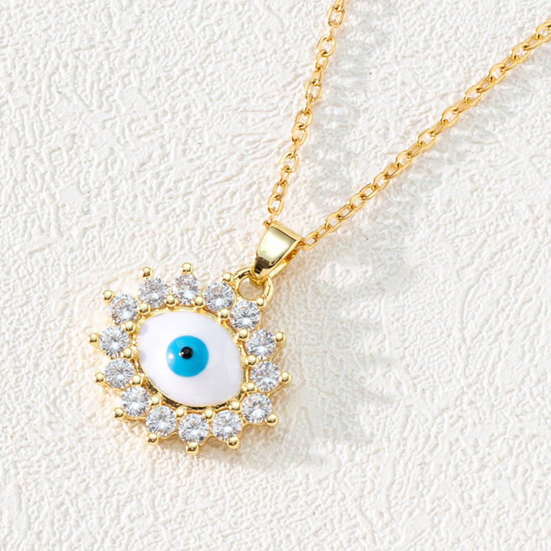 Wholesale Bohemian Evil Eye Pendant Necklace Copper Zircon Drop Oil Fashion Accessory Boutique Resale