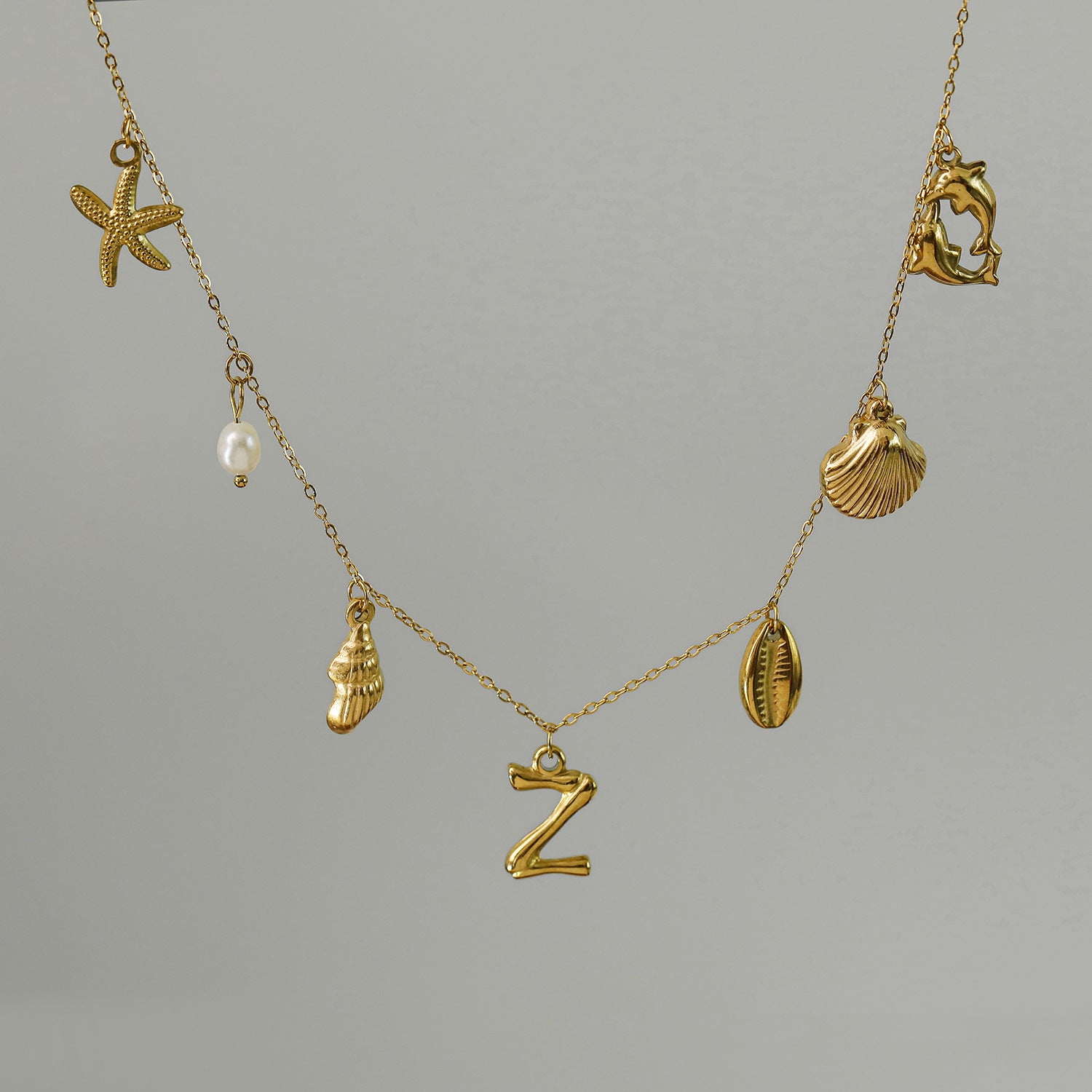 Wholesale 26 Letters Freshwater Pearl Starfish Ocean Series Necklace