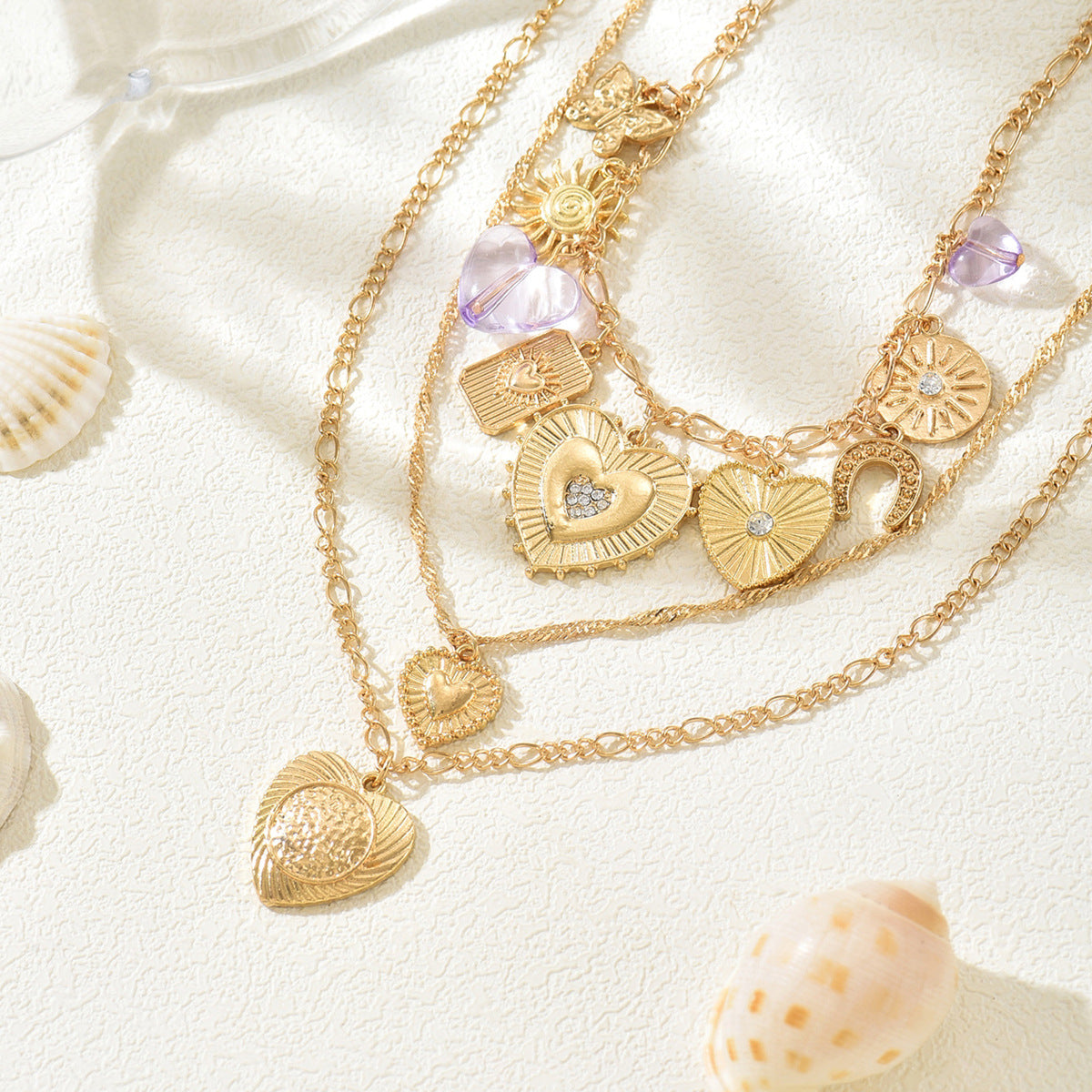 Wholesale Punk Layering Heart Pendant Necklace Vintage Clavicle Chain Fashion Accessory