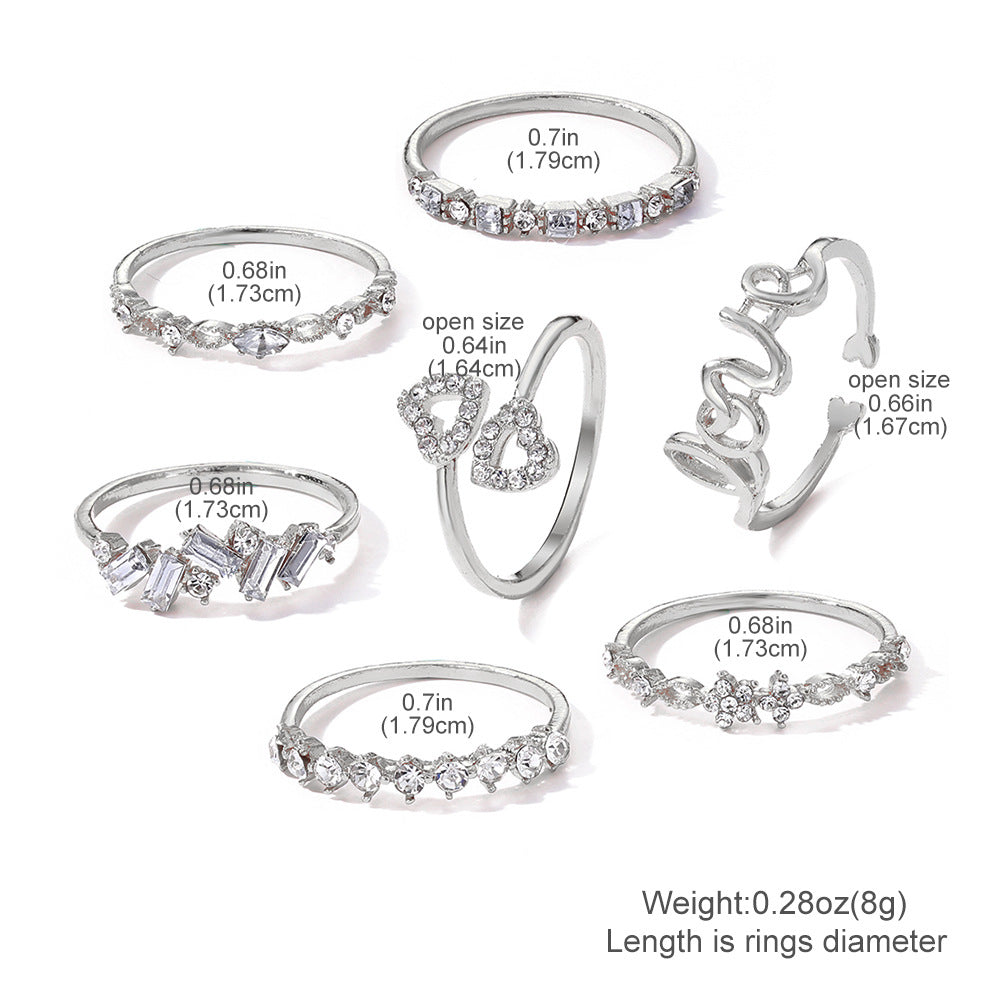 Wholesale Star and Moon Ring Love Letter LOVE Geometry 7 Piece Set