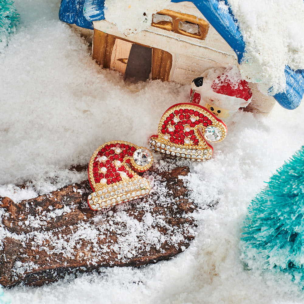 Wholesale Alloy Oil Dripping Diamond Jewelry Christmas Earrings