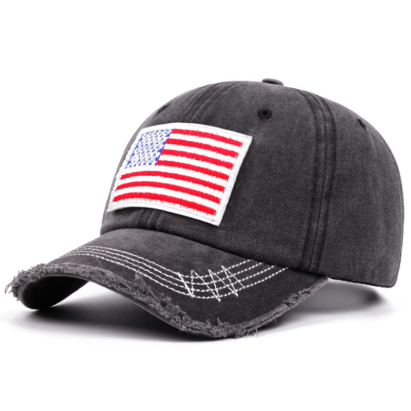 Wholesale American Flag Hat Raw Edge Cotton Baseball Cap ACC-HT-QiNiao011