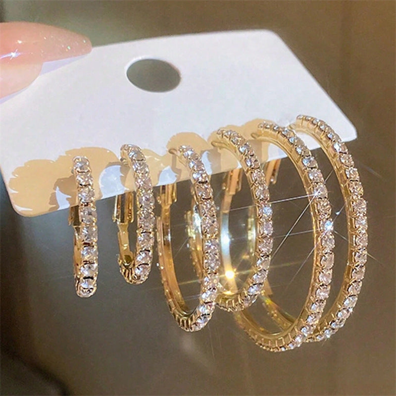 Wholesale  Diamond Earrings  Large, Medium and Small Hoop Earrings Set