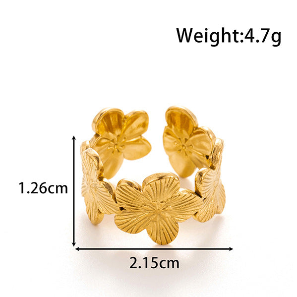 Wholesale  light luxury   titanium steel butterfly flower  opening adjustable ring