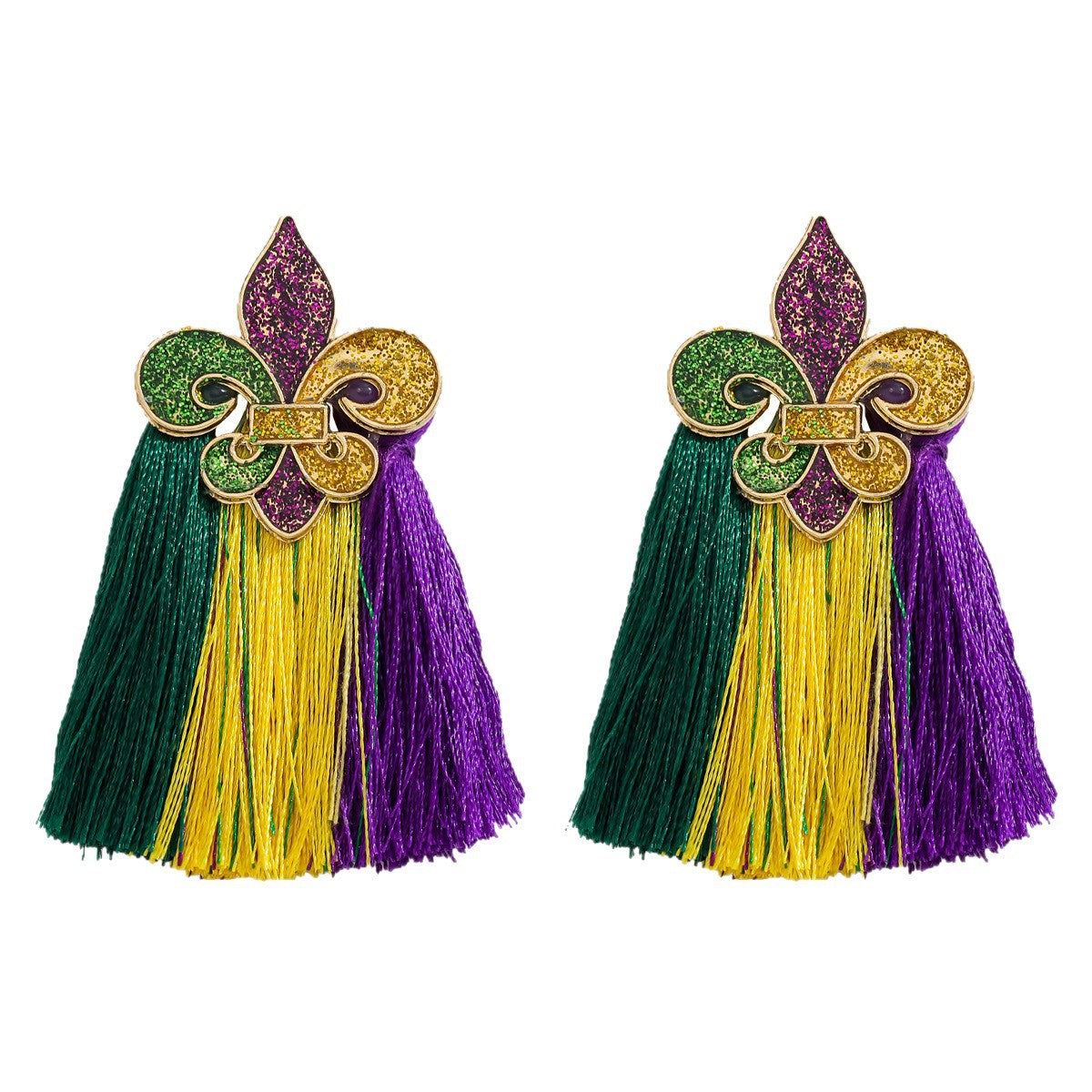 Wholesale  Mardi Gras Carnival Earrings Electroplated Colorful Iris Tassel Studs
