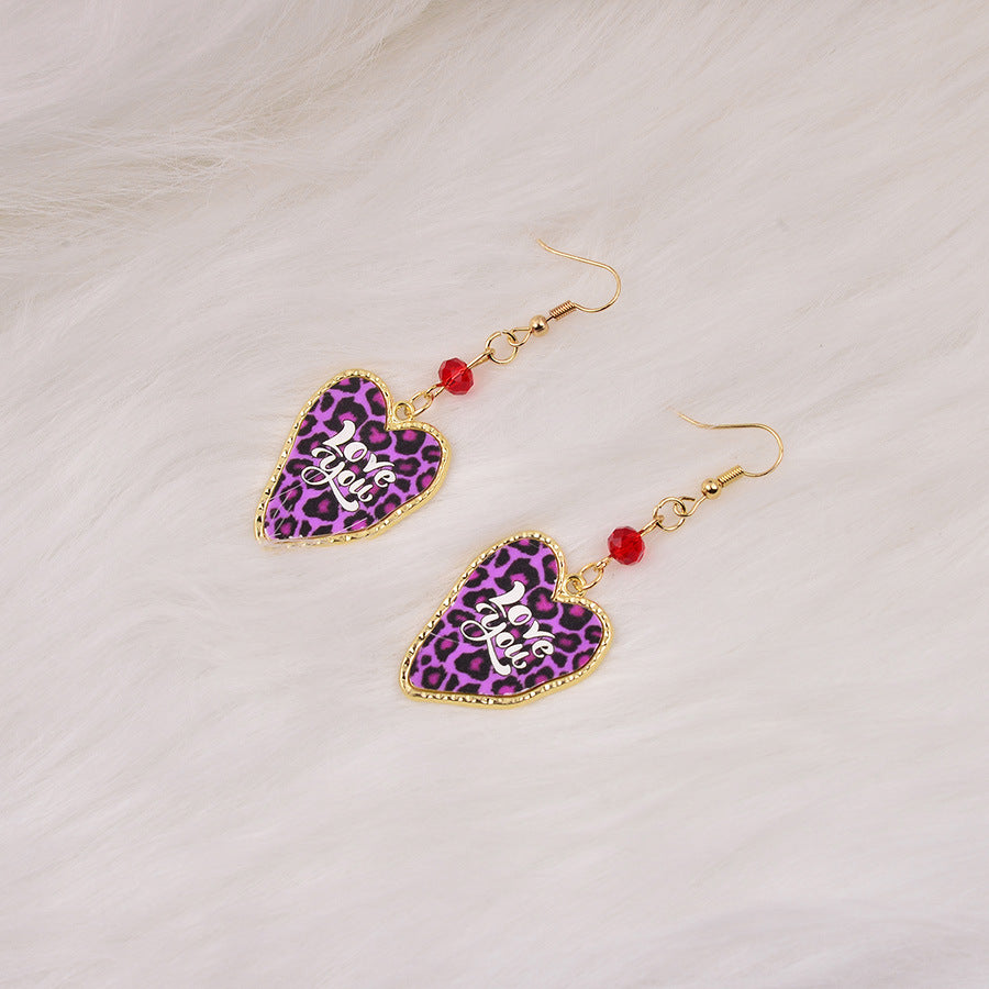 Wholesale Exaggerated Stylish Leopard Print Heart Valentine' s Day Love Letter Earrings