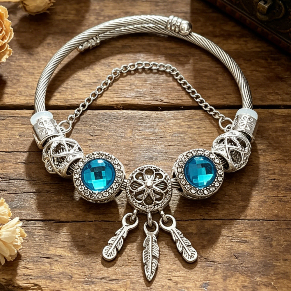 Wholesale Stainless Steel Sparkling Dreamcatcher Bead Bracelet Geometric Starry Design Women' s Fashion Accessory
