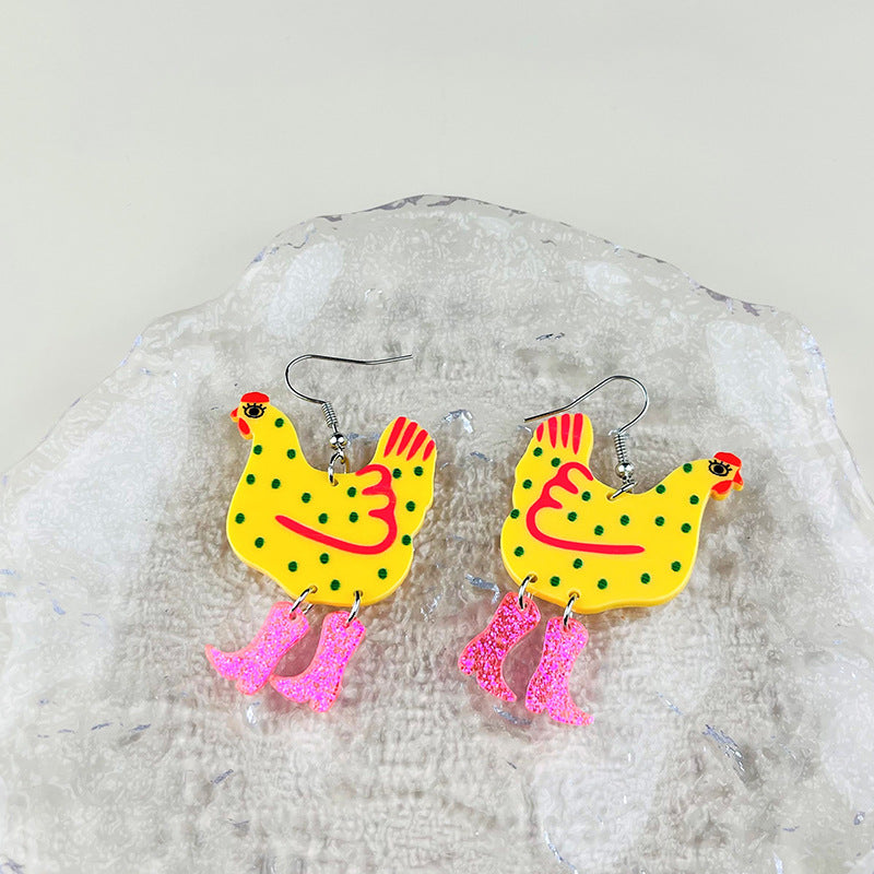 Wholesale creative rooster stitching acrylic earrings