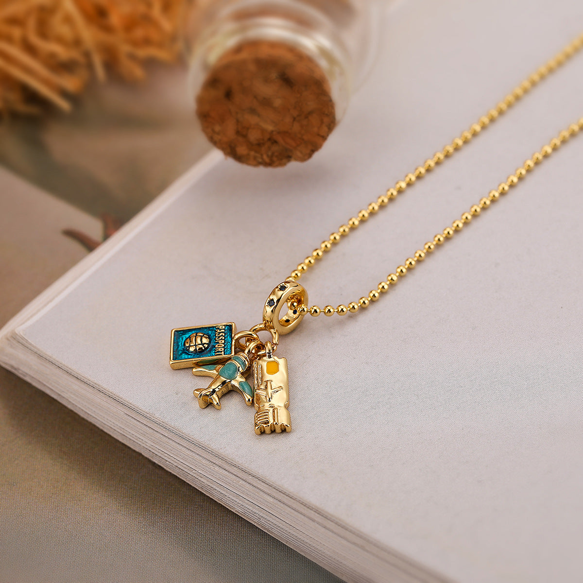 Wholesale Real Gold Zircon Camera Passport Pendant Necklace ACC-NE-AoGu010