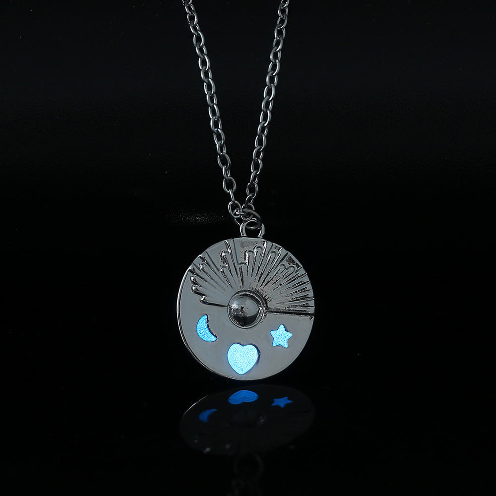 Wholesale  retro round star moon love oil drop luminous pendant necklace