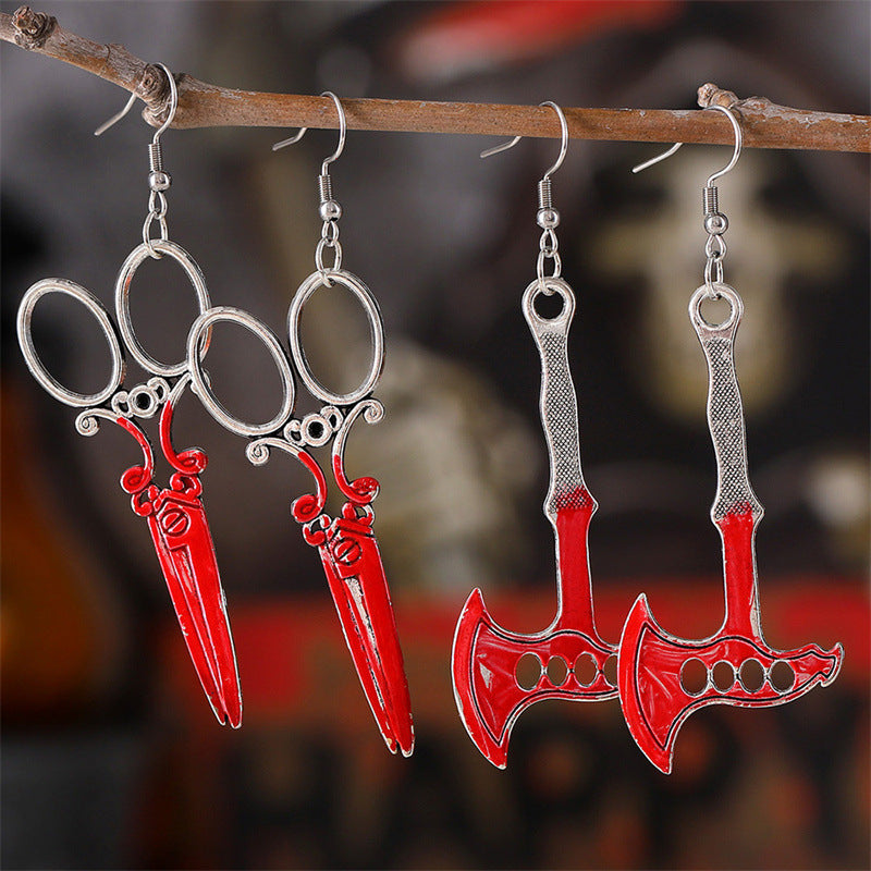 Wholesale Zinc Alloy Blood Axe Earrings  Gothic Style Trendy Fashion Accessory For Parties Boutique Resale Gift