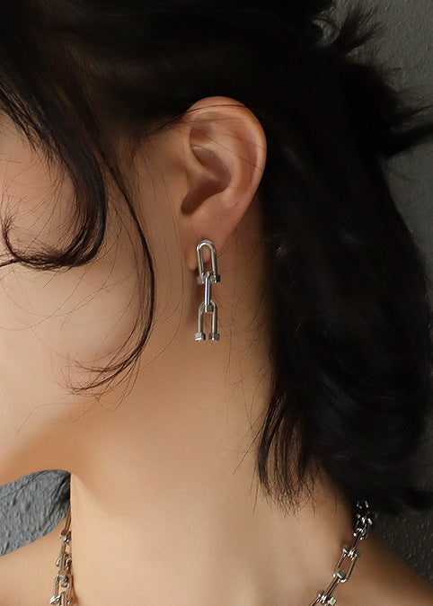 Wholesale Titanium Steel Bold U-Shaped Horseshoe Buckle Thick Chain Necklace,  Stud Earrings,  and Bracelet Set