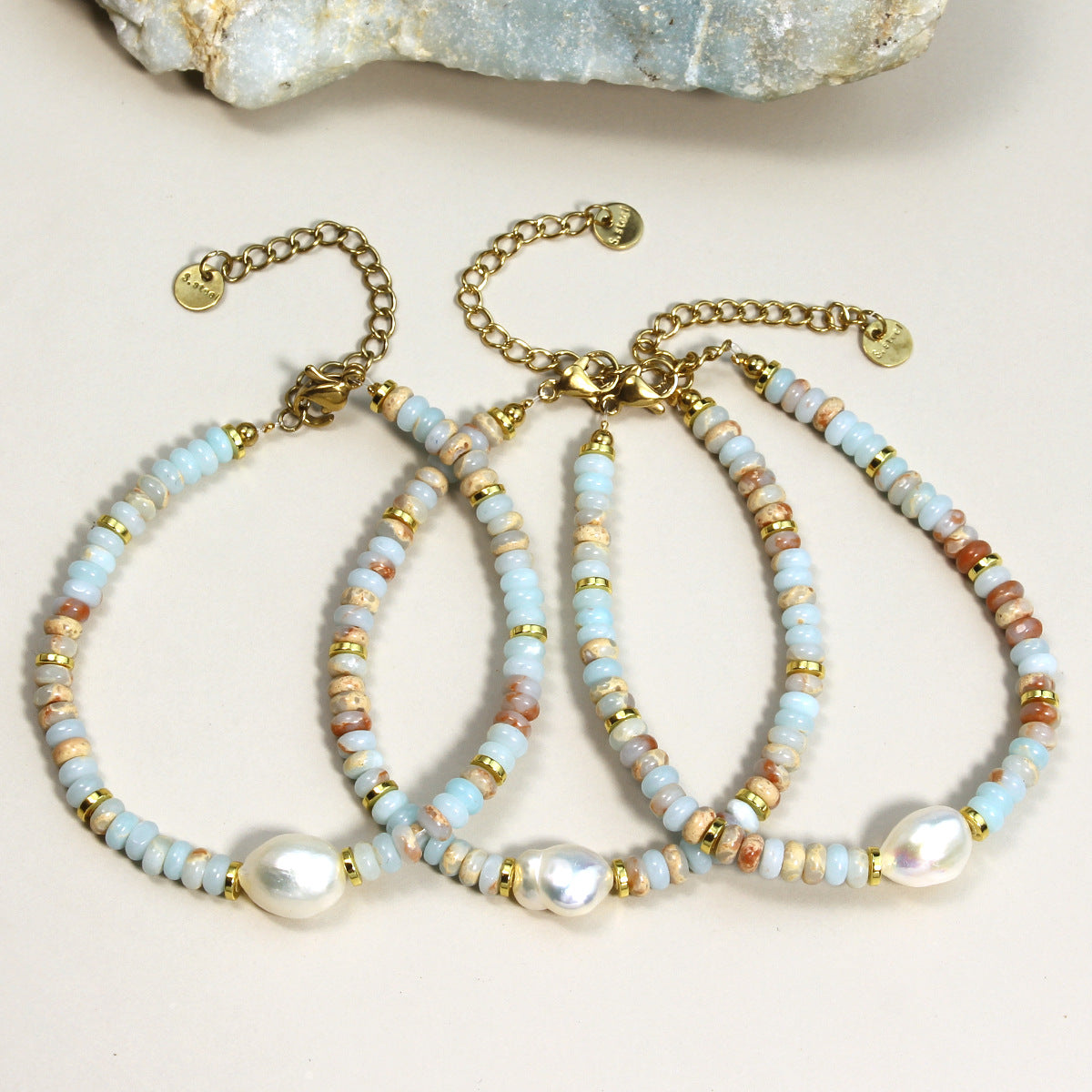 Wholesale Geometric Freshwater Pearl &  Natural Stone Bracelet,  Handmade Fashion Accessory for Women Gift Boutique Resale