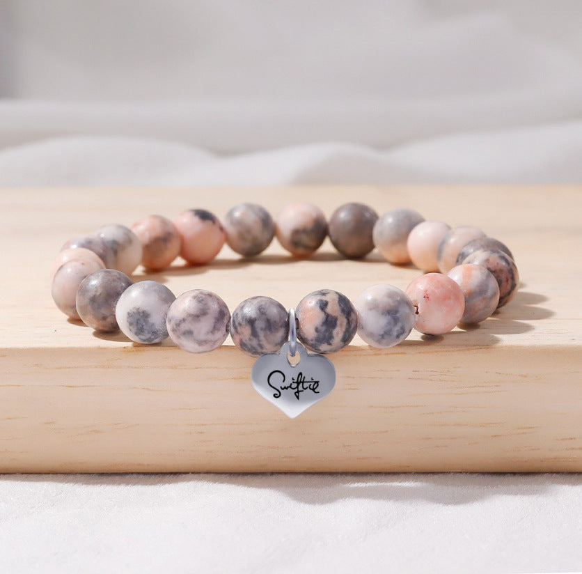 Wholesale Pink Zebra Bracelet Peach Heart GUTS Natural Stone Bracelet ACC-BT-Shic002