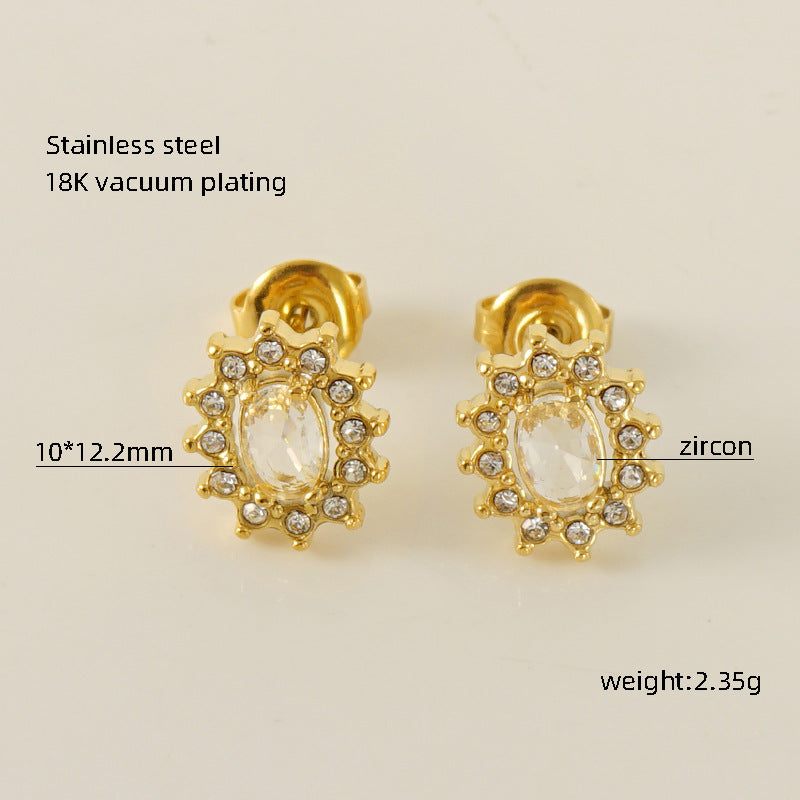 Wholesale Titanium steel multi-color zircon diamond stud earrings