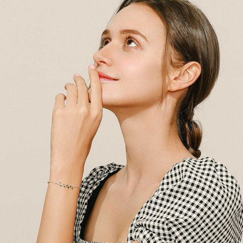 Wholesale S925 Silver Green Leaves and Branches Bracelet ACC-BT-MoDian001