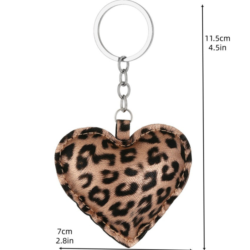 Wholesale Pu Leopard Print Heart Keychain Peach Heart Car Pendant Bag Pendant Accessories