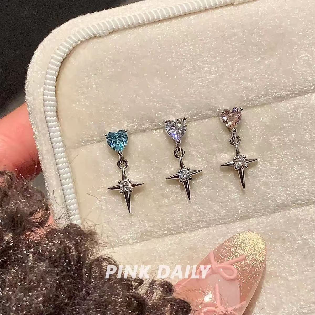 Wholesale Flash Zirconium Cross Pendant Ear Bone Nail Titanium Steel Niche All-match Awn Star Earrings