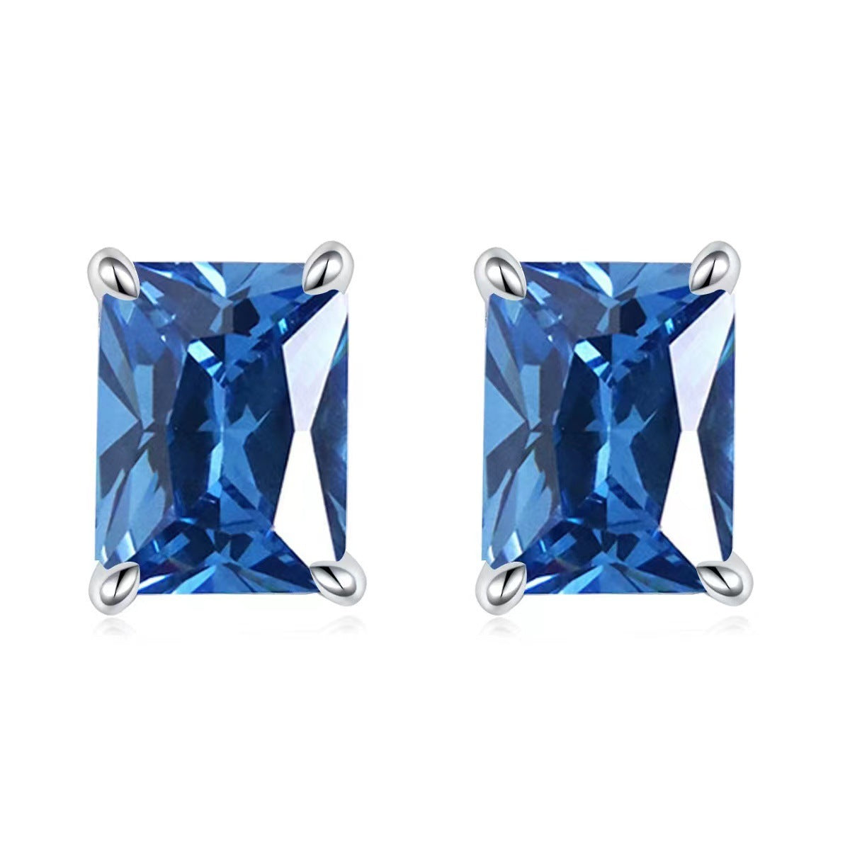 Wholesale Colorful Rectangular Gemstone Earrings European American Style Inlaid Zircon Fashion Accessory