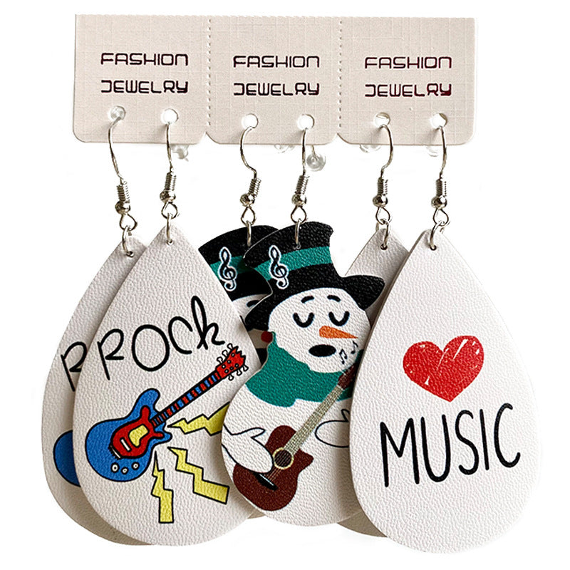 Wholesale 2 Sets Christmas Earrings Set Teacher Snowman PU Leather Earrings Set ACC-ES-HY133