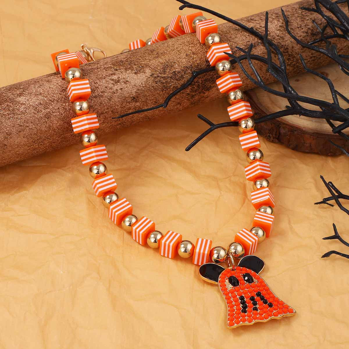 Wholesale  geometric square beaded alloy ghost necklace