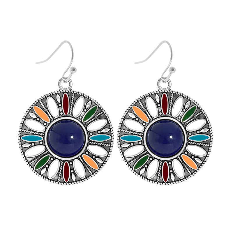 Wholesale Alloy Bohemian Round Pendant Oil Drop Earrings Trendy Jewelry Accessory