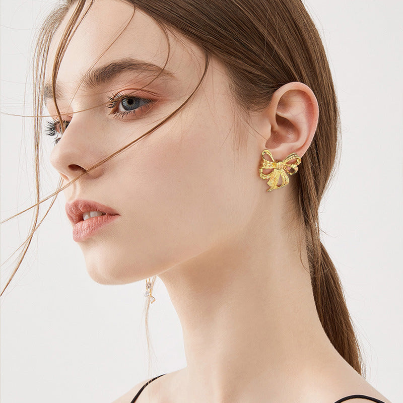 Wholesale Bow Earrings Copper Plated 18k Gold Irregular Earrings ACC-ES-HuaChuang005