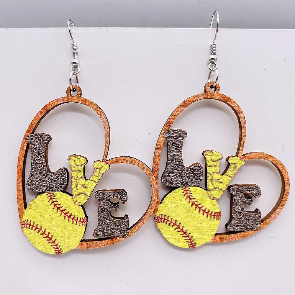 Wholesale Baseball Basketball Football Volleyball Vintage Wooden Earrings