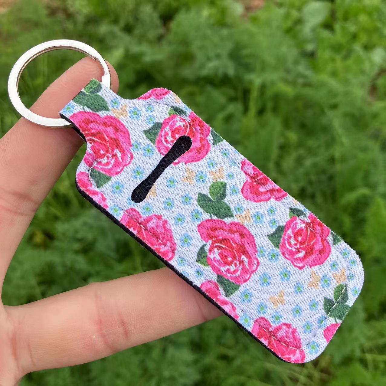 Wholesale Cotton Printed Lipstick Bag Keychain - Sunflower on Black,  Celestial Pattern,  Boutique Resale Accessory