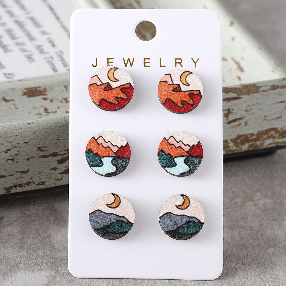 Wholesale  Bohemian Sun Mountains Rivers Simple Scenery Earrings Set
