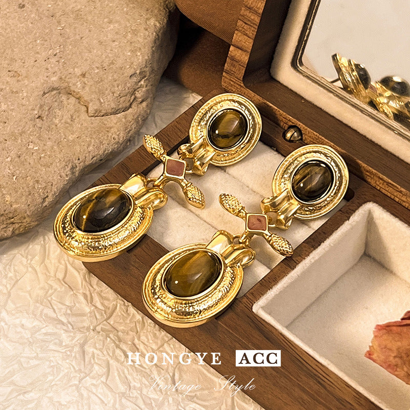 Wholesale Tiger Eye Earrings Retro Luxury  Jewelry