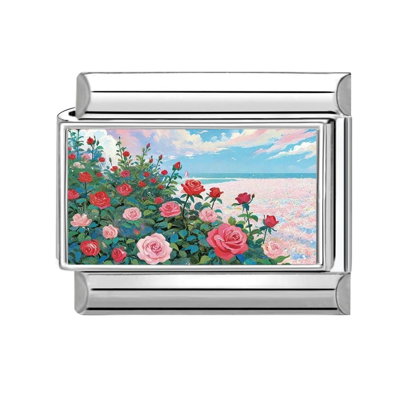 Wholesale Italian Style Plant Floral Stainless Steel DIY Bracelet Accessories - Decorative Charms for Gift Boutique Resale